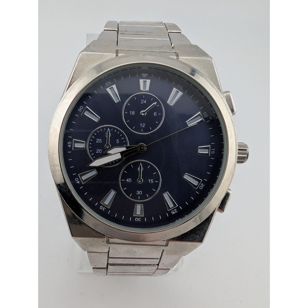 Accutime Watch Men 42mm Case Blue‎ Dial 8.25" Band- New Battery